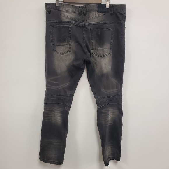 Smoke Rise Mens Distressed Moto Skinny Jeans Size 42/32 Black Alternative Grunge - Picture 3 of 12